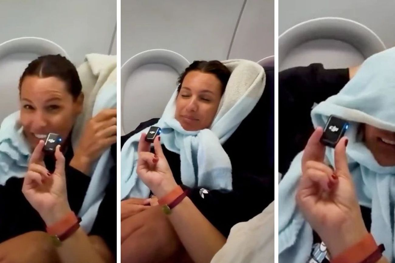 Pampita mostró el paso a paso de su método para dormir en el avión utilizando únicamente una manta.