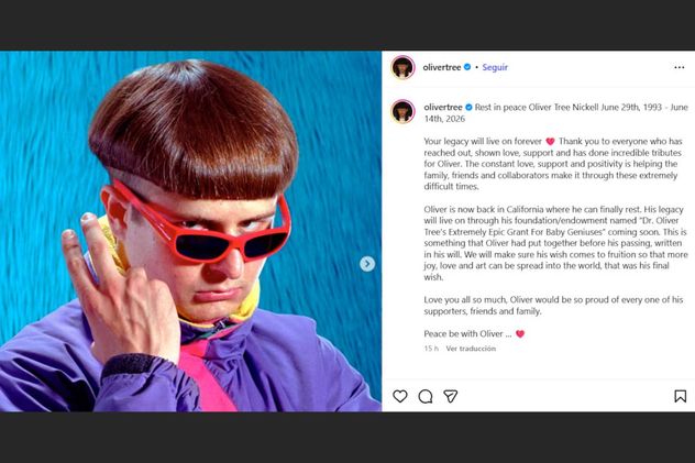El comunicado de los allegados a Oliver Tree en sus redes sociales.