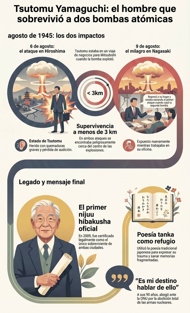 El hombre que sobrevivió a dos bombas atómicas.
