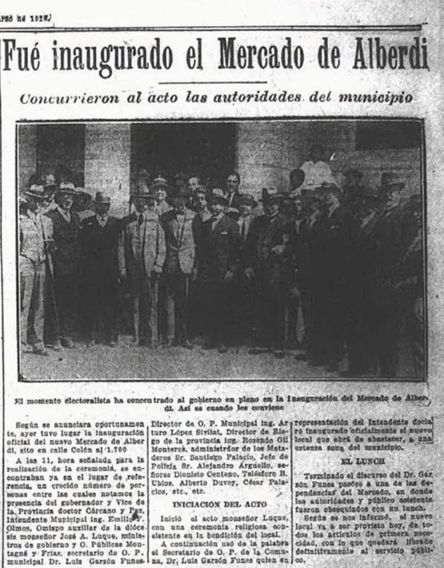 Nota en La Voz donde se cronica la inauguración del Mercado Alberdi, en 1928.