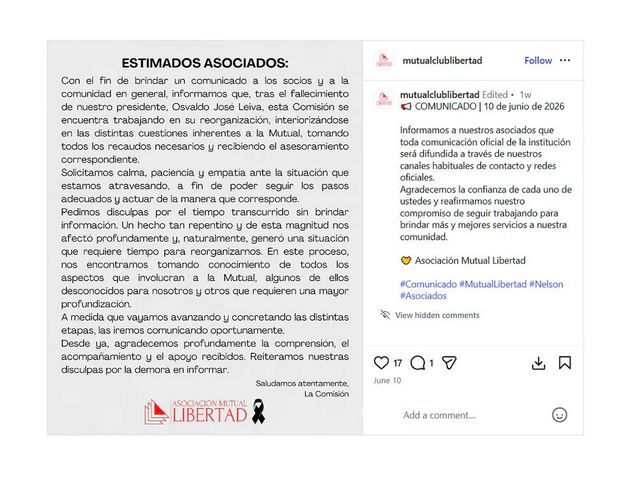 Tras el suicidio del titular de la Asociación Mutual Club Libertad, en la localidad de Nelson, los socios quedaron sin acceso a sus fondos y presentaron una denuncia penal por presunta estafa.