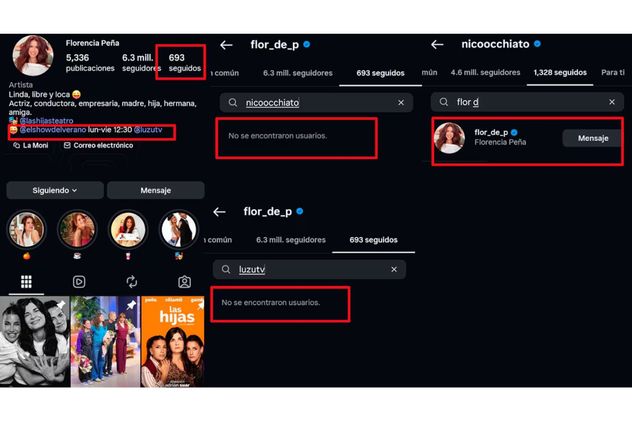 Florencia Peña dejó de seguir a Nicolás Occhiato y a LuzuTV en Instagram.