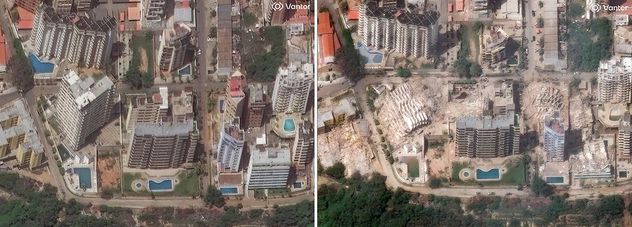 Antes y después luego de que se registraran dos terremotos, en Caracas, Venezuela. 
