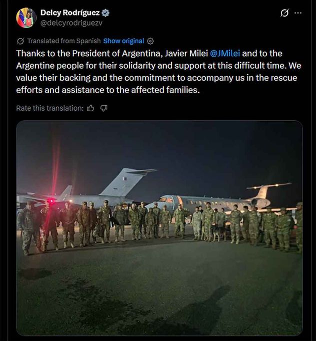 Agradecimiento de Venezuela a Argentina por el envío de ayuda humanitaria. 