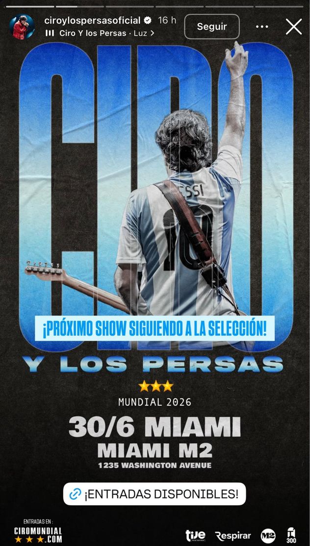 Ciro y los Persas tocará en Miami en la previa del partido de Argentina