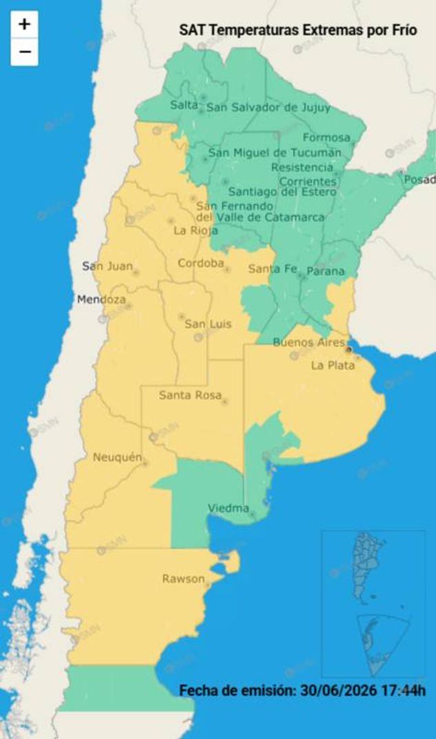 Clima. Alerta amarilla por frío extremo para este miércoles 1° de julio.