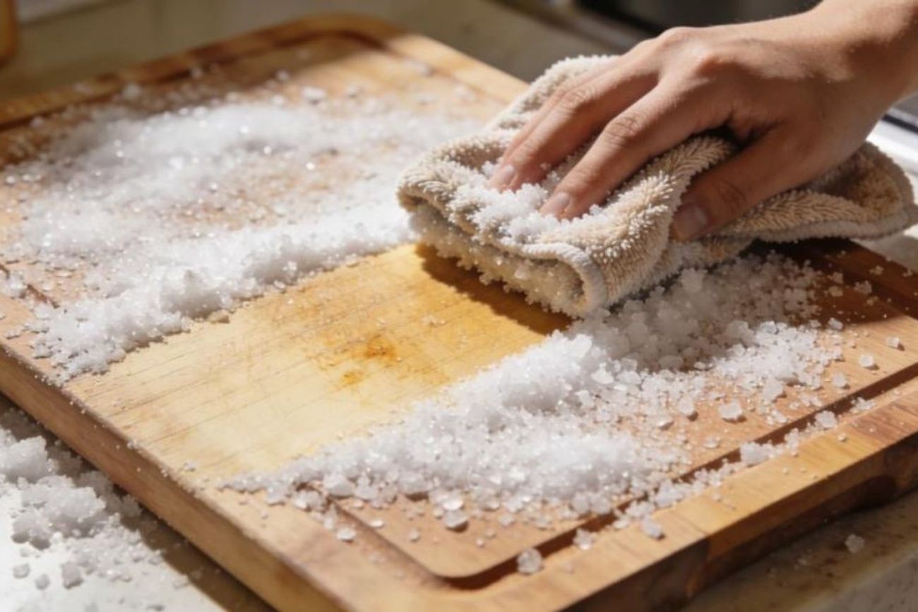 Ni bicarbonato ni limón: el truco con sal gruesa que recomiendan para limpiar las tablas de madera