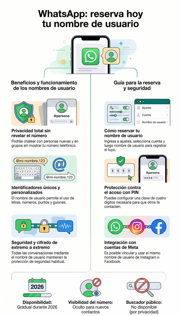 Ya se puede reservar el nombre de usuario en WhatsApp.
