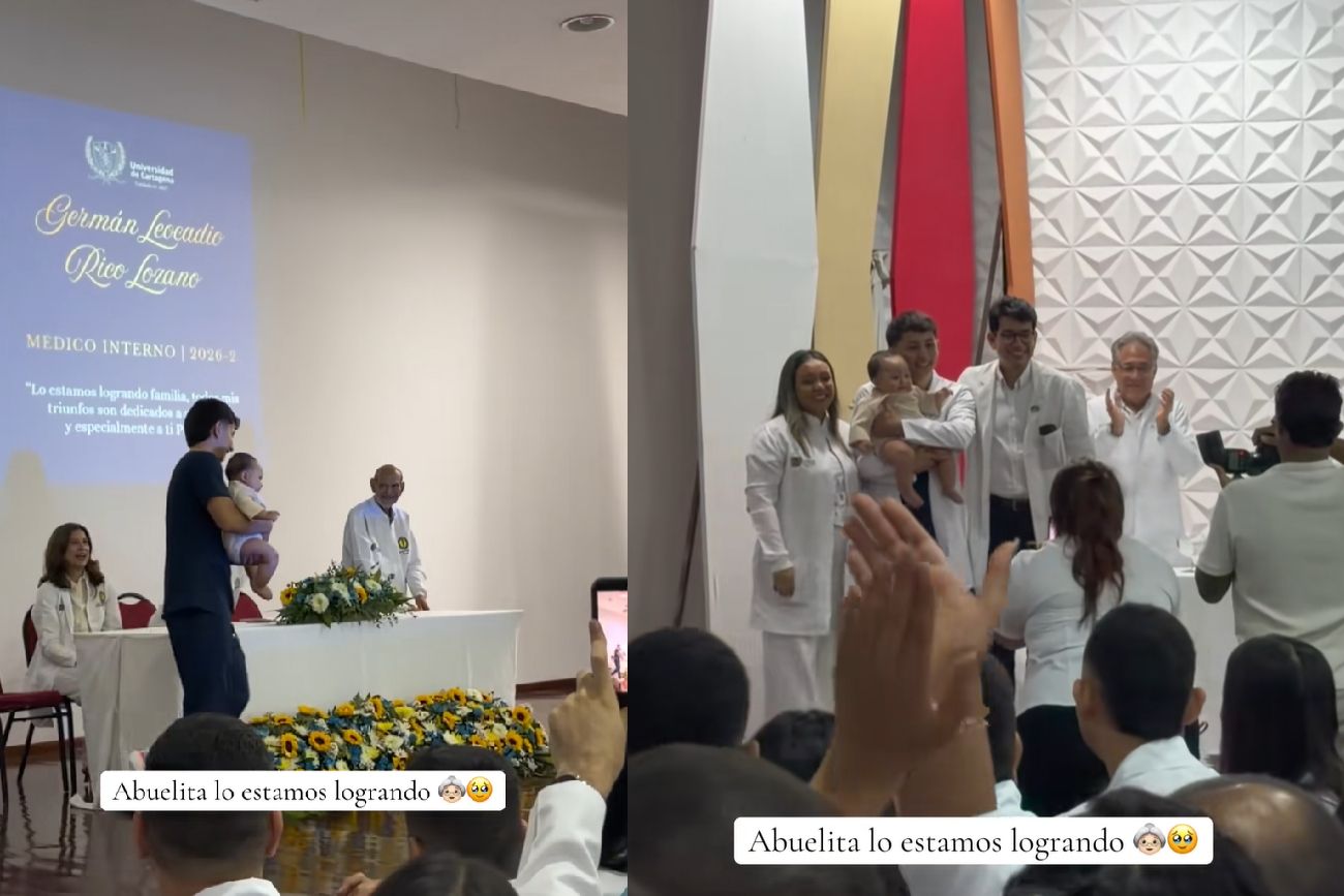 Se recibió de médico con su bebé en brazos, le dedicó el título a su abuela y emociona a todos