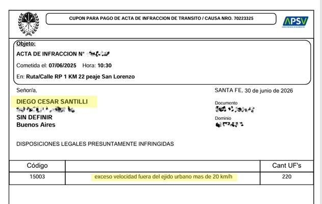 Infracción en Santa Fe. (Agencia Provincial de Seguridad Vial)