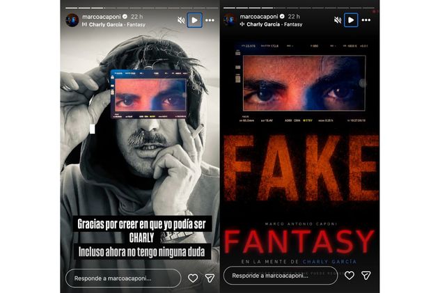 Las imágenes que compartió Marco Antonio Caponi para contar sobre su experimento al rededor de la supuesta biopic de Charly García que interpretaría.