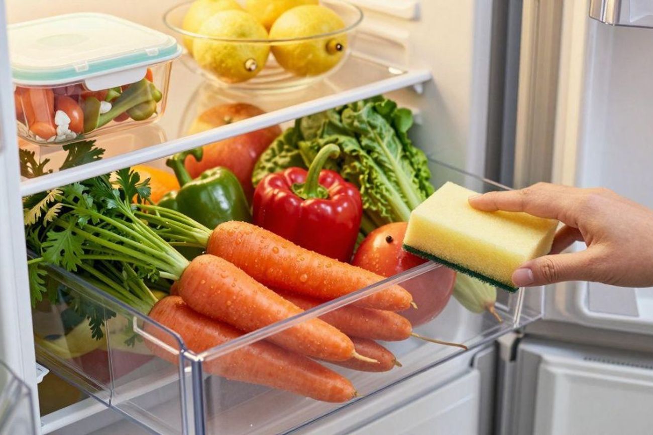 Colocar una esponja limpia y seca en el cajón de las verduras puede ayudar a absorber el exceso de humedad y retrasar el deterioro de algunos alimentos.