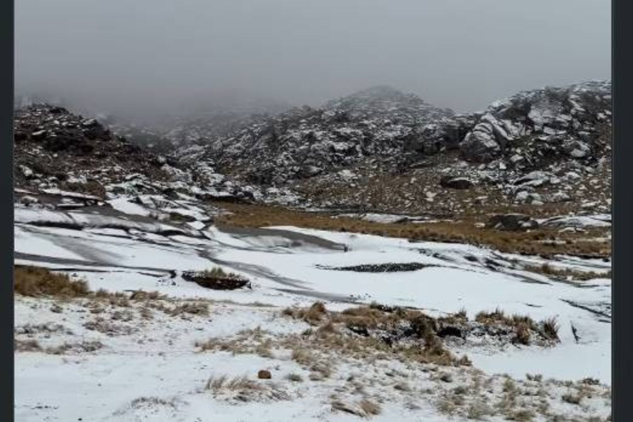 Aire polar. Comenzó a nevar en las Altas Cumbres, en Córdoba.
