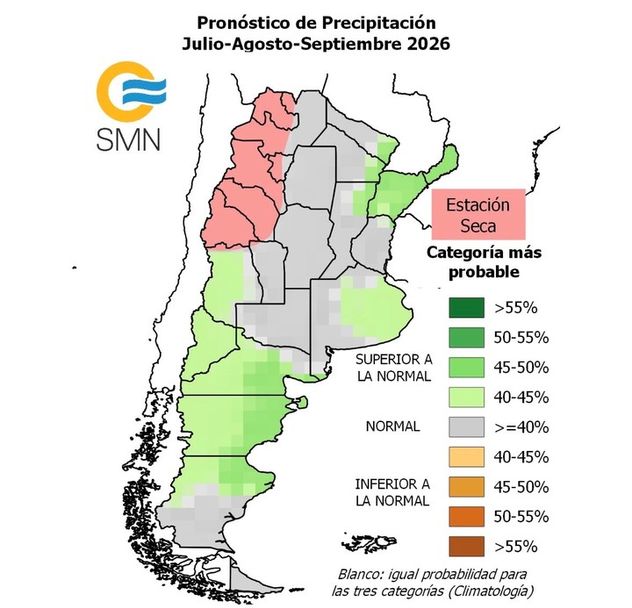 El mapa con el promedio de temperaturas para el trimestre julio-septiembre