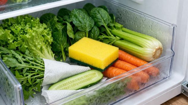 Colocar una esponja limpia y seca en el cajón de las verduras puede ayudar a absorber el exceso de humedad y retrasar el deterioro de algunos alimentos.