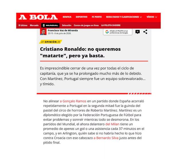 Las críticas de la prensa a Cristiano.