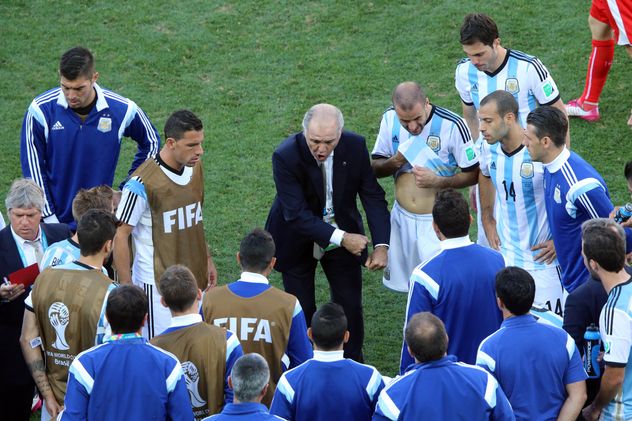 El equipo de la selección argentina que le ganó a Suiza en el Mundial 2014.