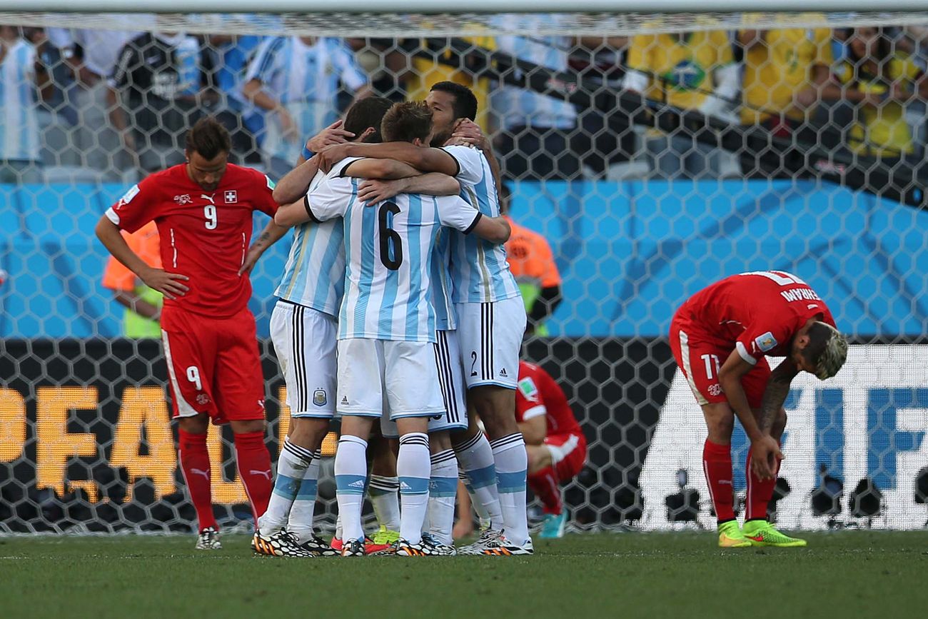 El equipo de la selección argentina que le ganó a Suiza en el Mundial 2014.