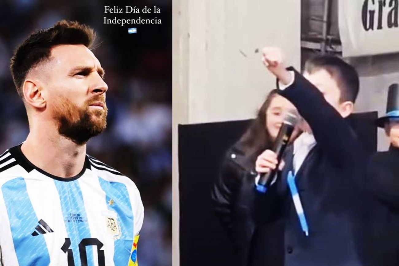 El niño que dijo "aguante Messi" en un acto del 9 de Julio.