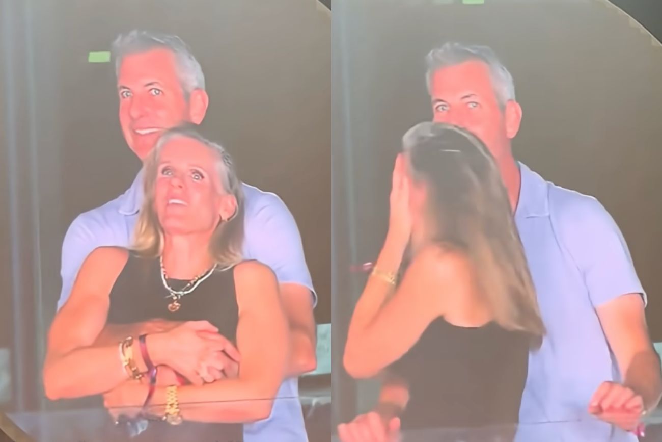 El momento en el que la pareja fue apuntada con la "Kisscam" en el recital de Coldplay.
