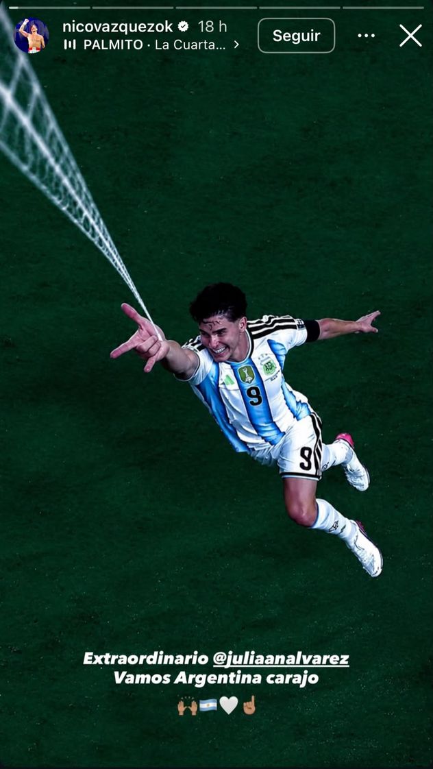 El festejo mundialista de Nico Vázquez.