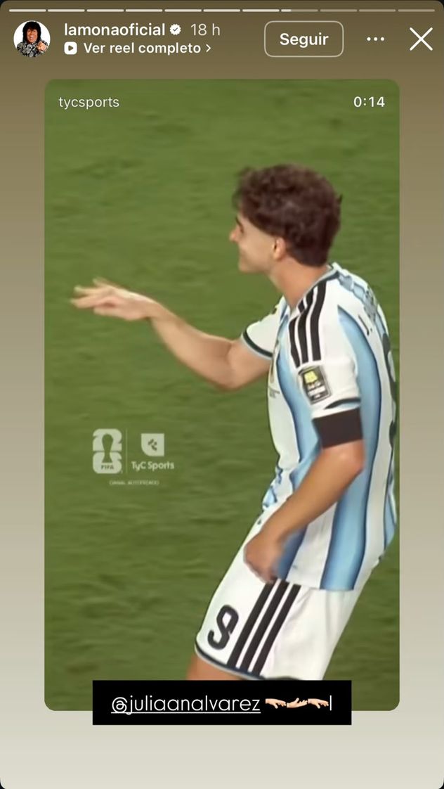 El festejo mundialista de la Mona Jiménez tras el gol de Julián Álvarez.