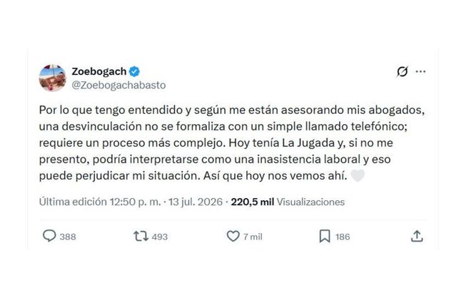 El descargo de Zoe Bogach tras enterarse que la desvincularon del stream de Telefe.