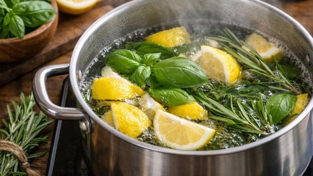 La combinación de romero, albahaca y cáscaras de limón libera un agradable aroma que ayuda a refrescar los ambientes de manera natural.