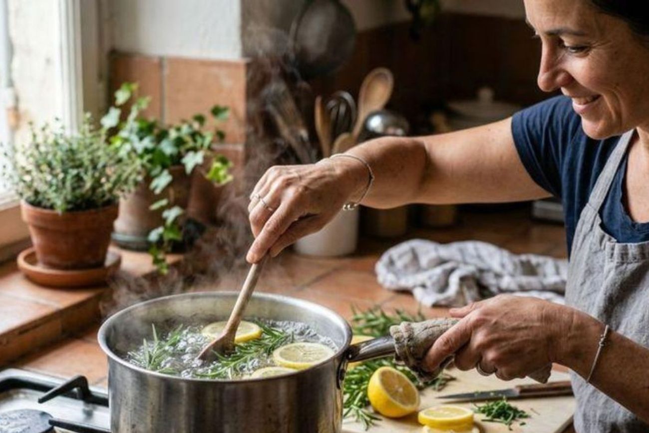 La combinación de romero, albahaca y cáscaras de limón libera un agradable aroma que ayuda a refrescar los ambientes de manera natural.