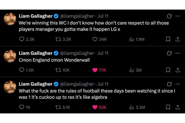 Otros tuits de Liam Gallagher durante el paso de Inglaterra por el Mundial 2026.