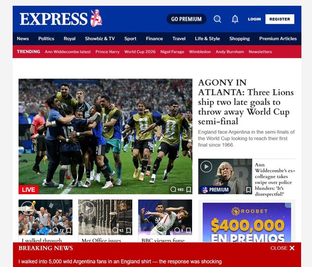 El medio Express ante el triunfo de Argentina sobre Inglaterra.