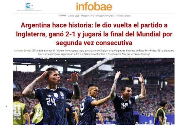 Argentina a la final: las reacciones de los medios nacionales por la victoria frente a Inglaterra