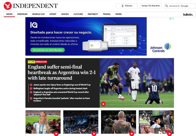 El diario The Independent ante el triunfo de Argentina sobre Inglaterra.