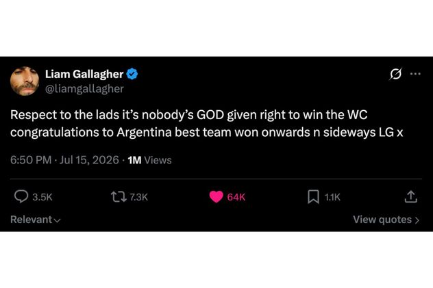 El mensaje de Liam Gallagher tras la derrota de Inglaterra ante Argentina.
