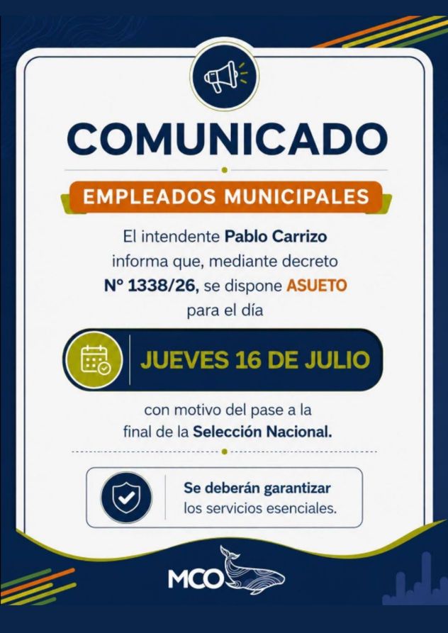 Pico Truncado y Caleta Olivia decretaron asueto municipal para este jueves por el triunfo de la selección Argentina.