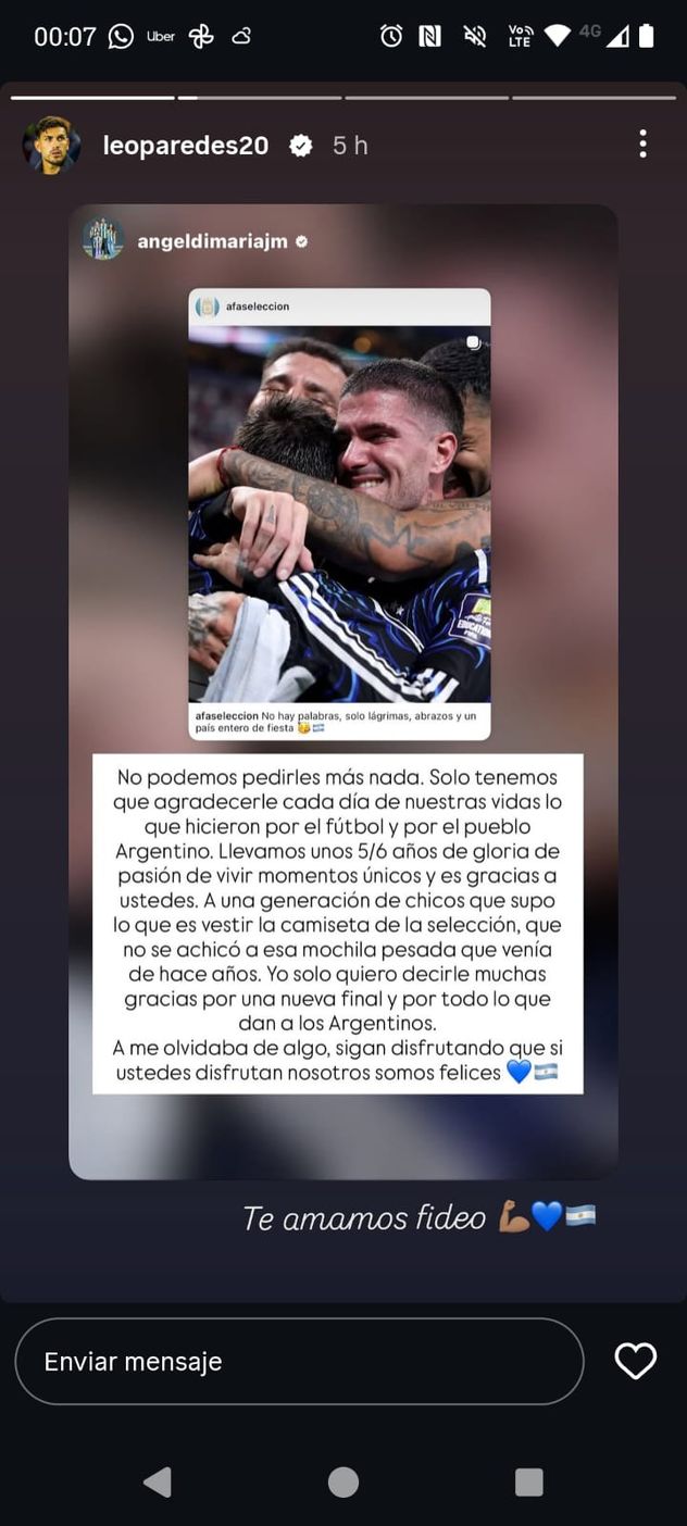 El mensaje de Di María.