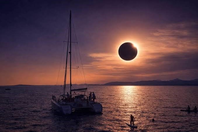 Eclipse solar en las islas Baleares, España. 