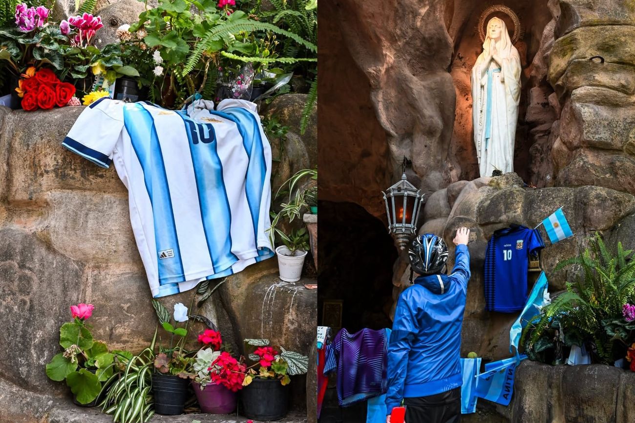 Decenas de hinchas llevan sus ofrendas a la Virgen de Alta Gracia antes de la final. (Municipalidad de Alta Gracia)