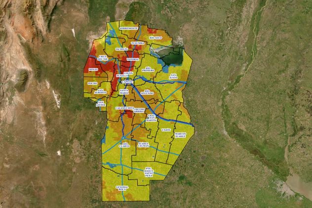 Mapa de Idecor donde muestra las zonas de riesgo alto están marcadas en color naranja y las de riesgo extremo en rojo.