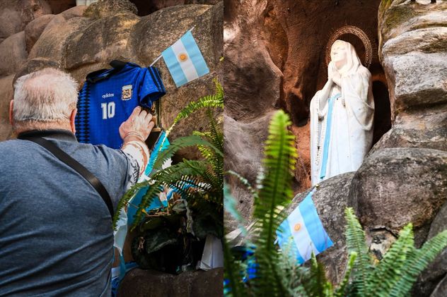 Decenas de hinchas llevan sus ofrendas a la Virgen de Alta Gracia antes de la final.