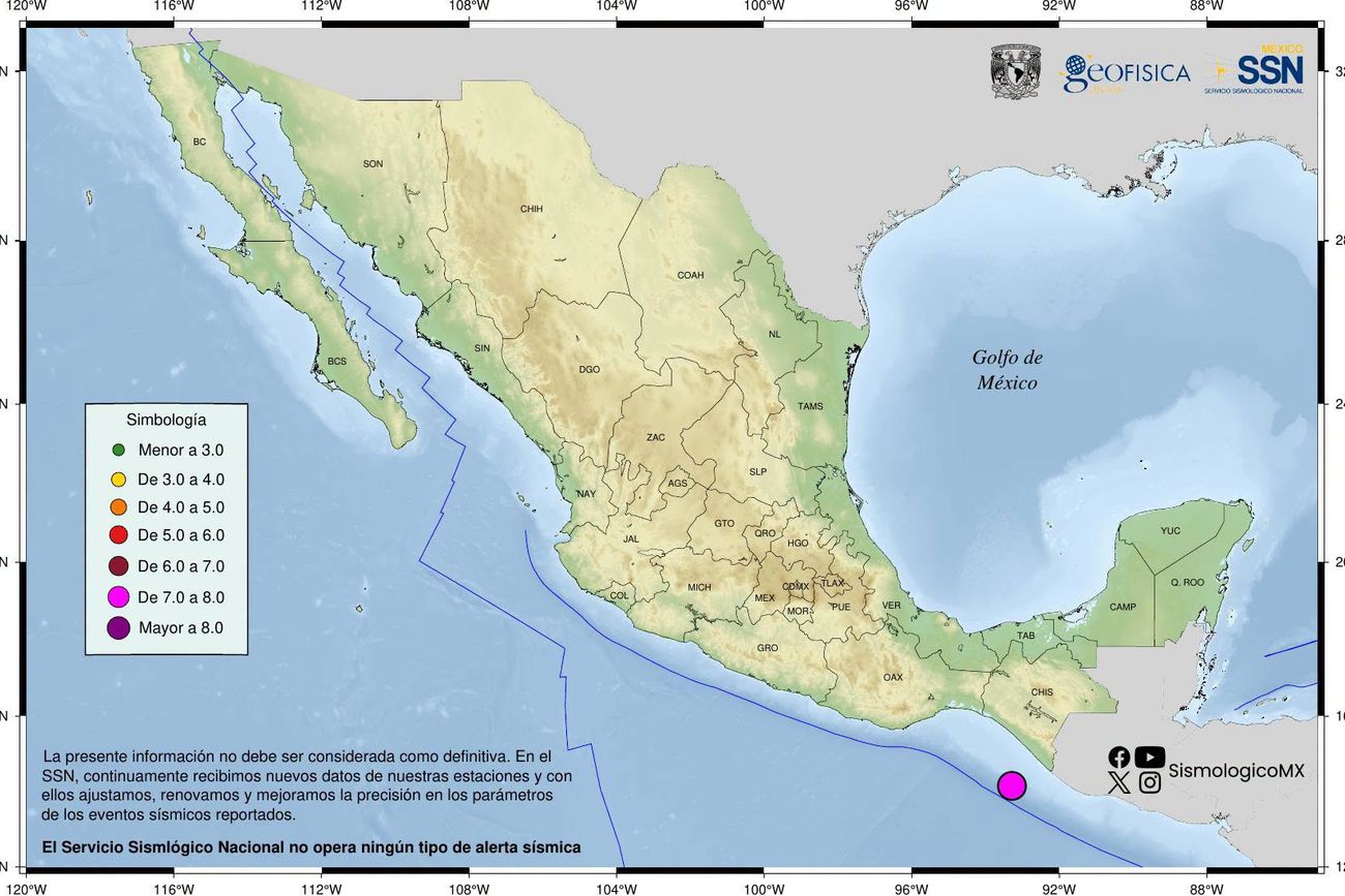 Sismo de 7.3 en la escala de Richter en cercanías de Mèxico.