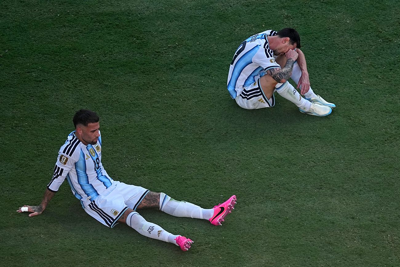 Lionel Messi, de Argentina, reacciona al final del partido de la final del Mundial entre España y Argentina en East Rutherford, Nueva Jersey, cerca de Nueva York, el domingo.