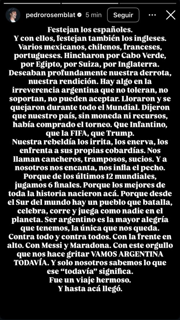El mensaje mundialista de Pedro Rosemblat.