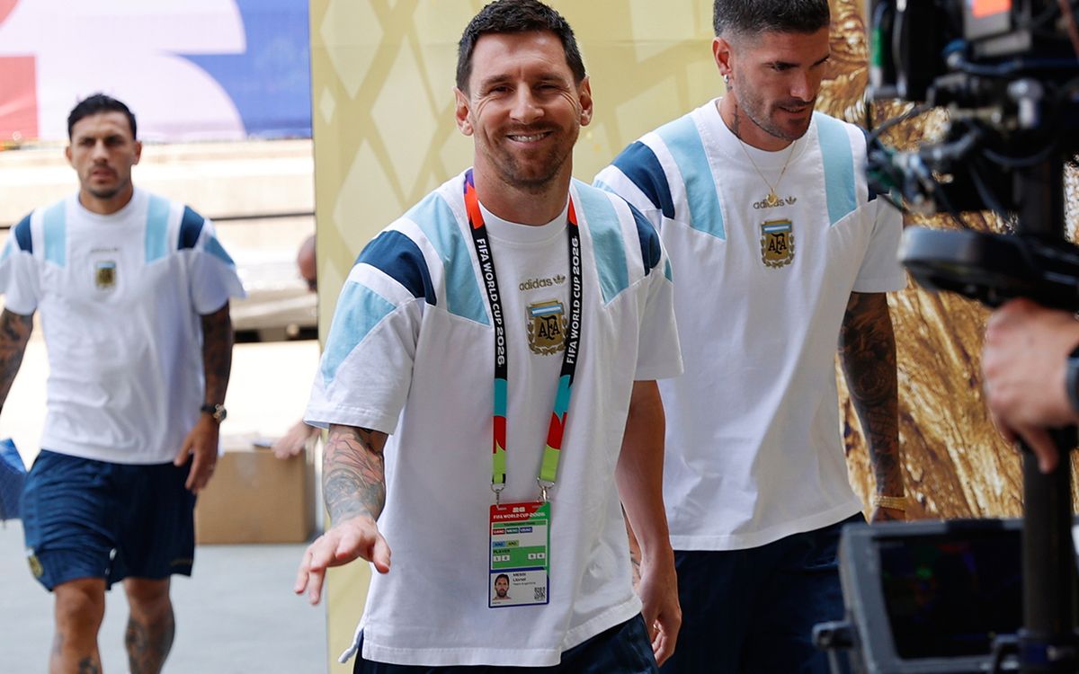 El argentino Lionel Messi llega a la final del Mundial de fútbol entre España y Argentina en East Rutherford, Nueva Jersey, cerca de Nueva York, el domingo.