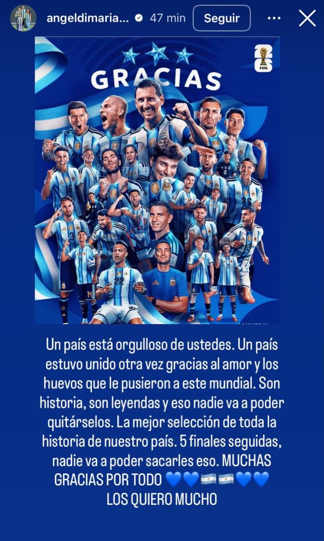 El mensaje de Di María por la derrota de Argentina en el Mundial.