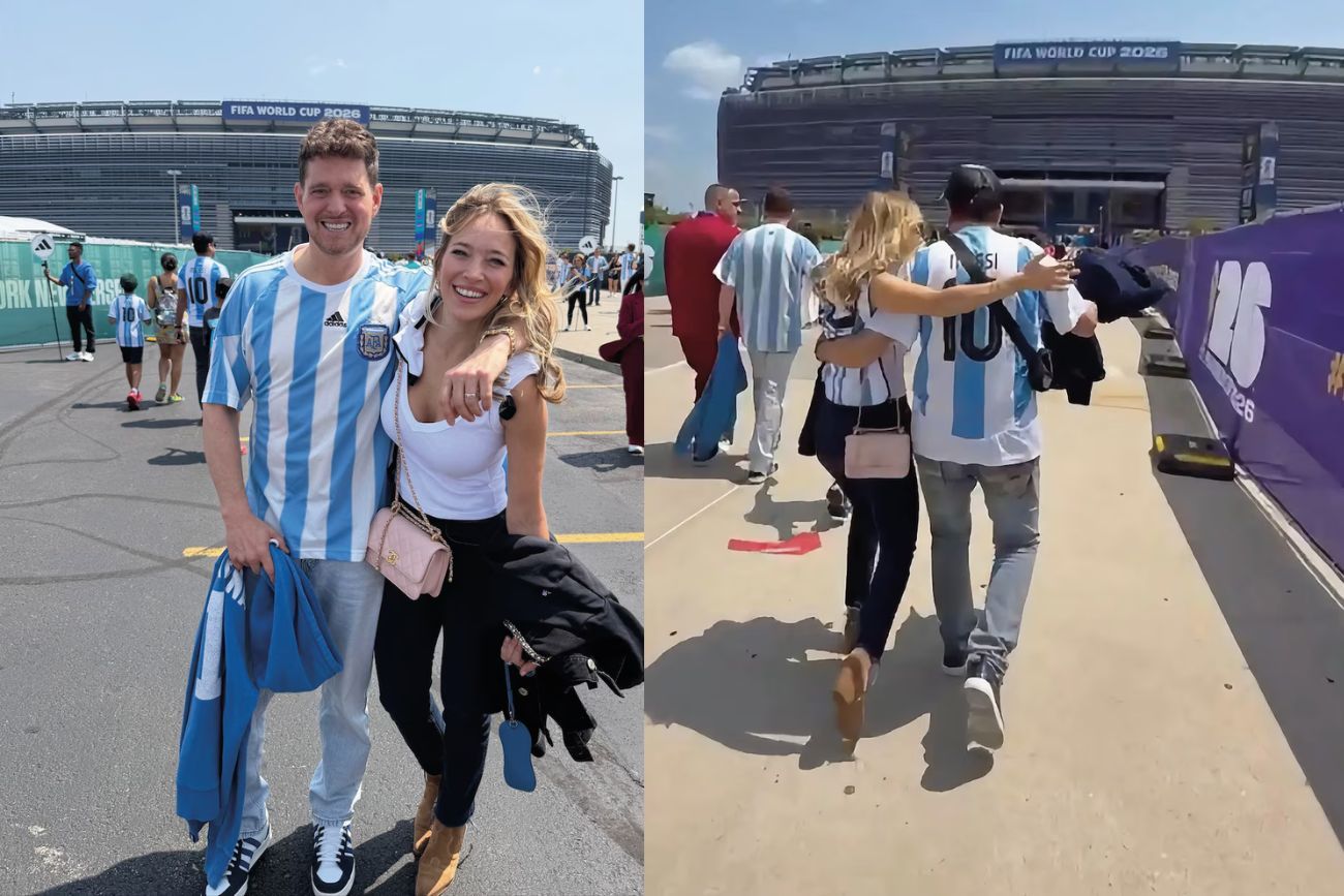 Luisana Lopilato junto a Michael Bublé en la final del Mundial 2026 donde jugó Argentina contra España. 