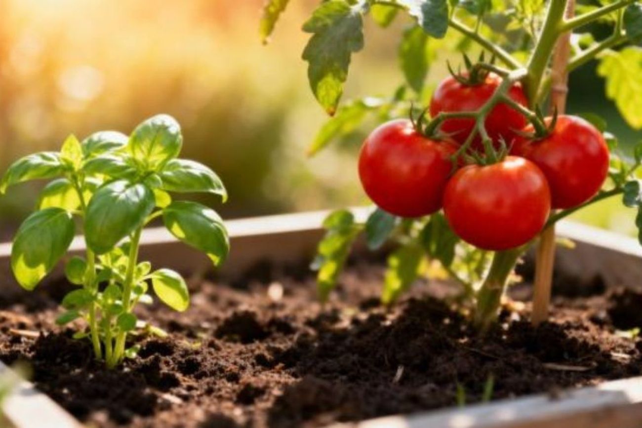 Cultivar albahaca junto al tomate es una de las asociaciones más populares entre quienes tienen huertas, ya que ambas plantas comparten necesidades similares de cultivo.