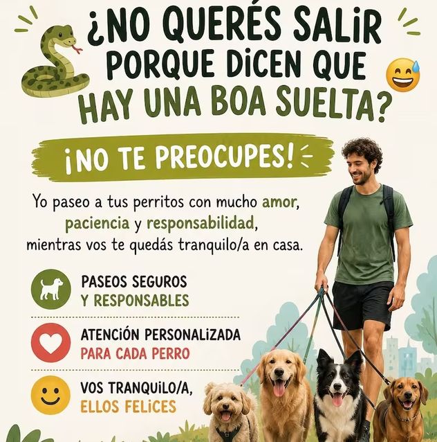 Un paseador de perros aprovechó el revuelo generado por los afiches para captar la atención
