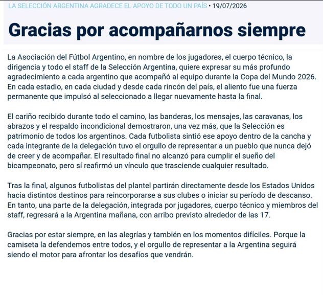 Regreso a casa: parte de la delegación argentina llegarán este lunes al país tras la final del Mundial