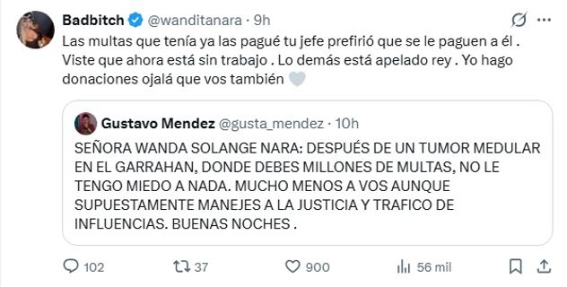 Mucho ida y vuelta entre Wanda Naray Gustavo Méndez en